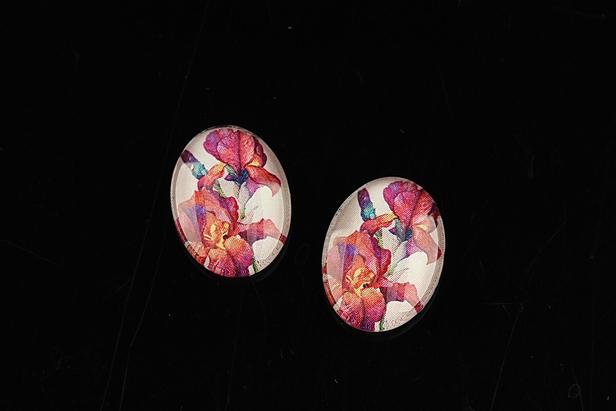 Cabochon sticla 18x13mm "Flowers" cod 1114