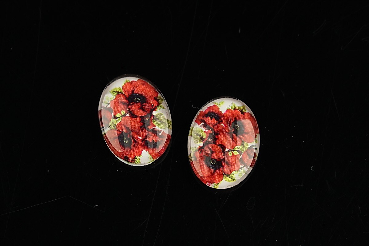 Cabochon sticla 18x13mm "Flowers" cod 1115