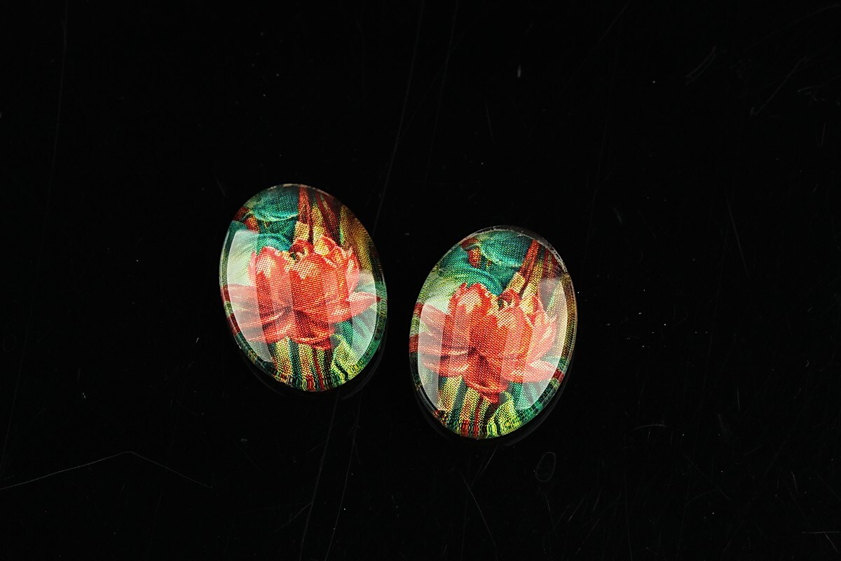 Cabochon sticla 18x13mm "Flowers" cod 1116