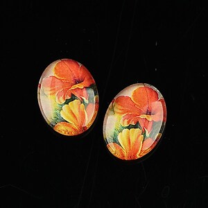 Cabochon sticla 18x13mm "Flowers" cod 1117