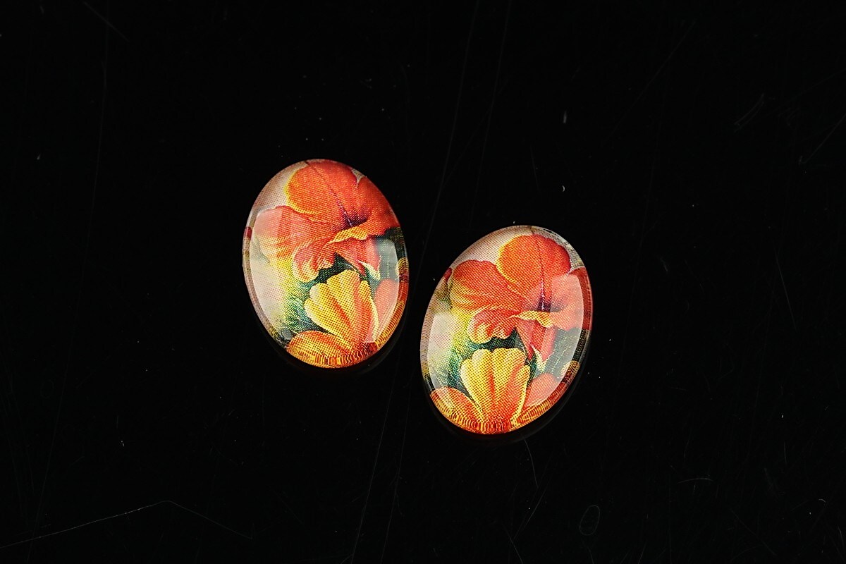 Cabochon sticla 18x13mm "Flowers" cod 1117