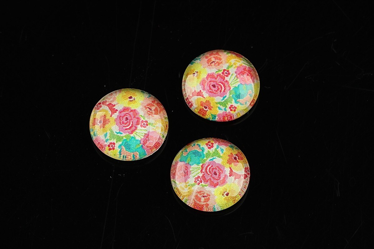 Cabochon sticla 14mm "Flowers" cod 1120