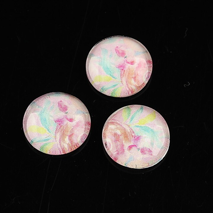 Cabochon sticla 14mm "Flowers" cod 1121