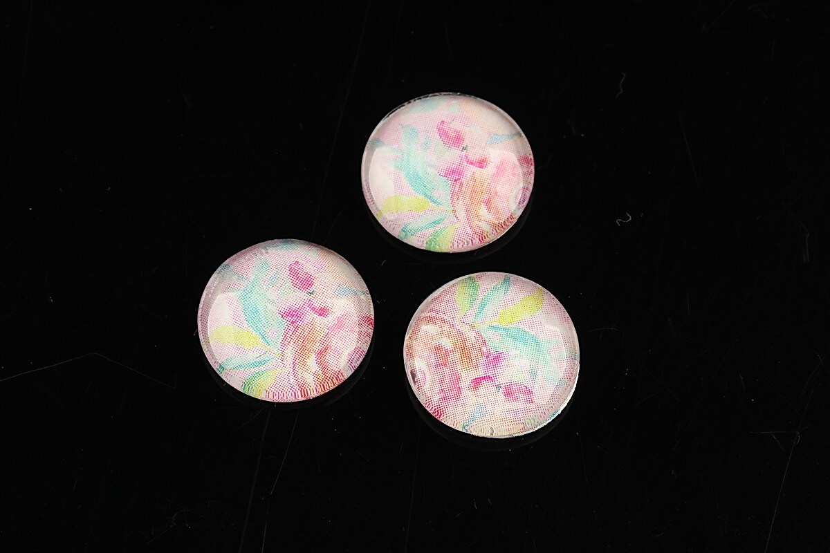 Cabochon sticla 14mm "Flowers" cod 1121