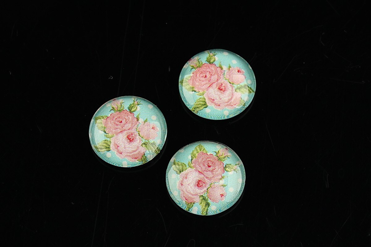 Cabochon sticla 14mm "Flowers" cod 1122