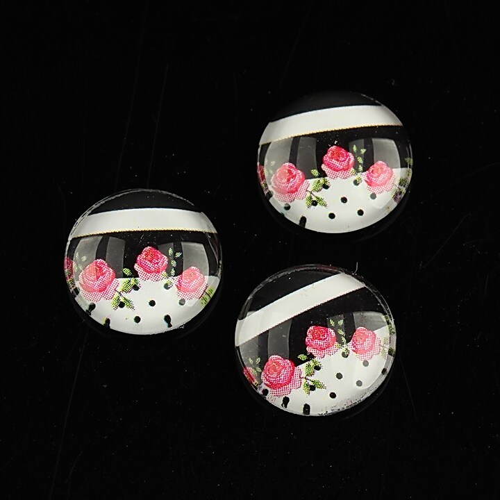 Cabochon sticla 14mm "Flowers" cod 1123