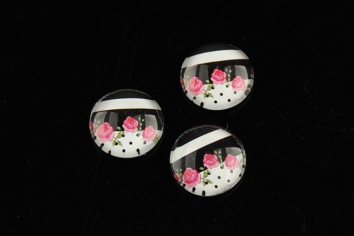 Cabochon sticla 14mm "Flowers" cod 1123