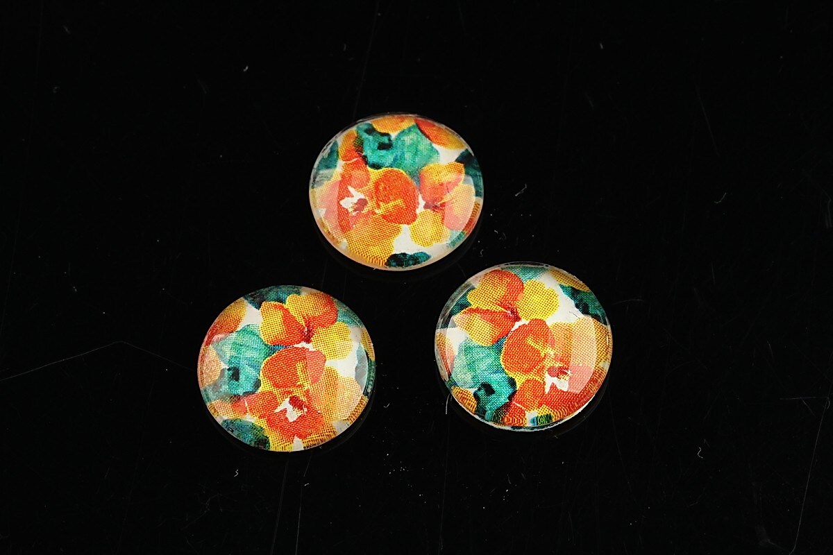 Cabochon sticla 14mm "Flowers" cod 1126