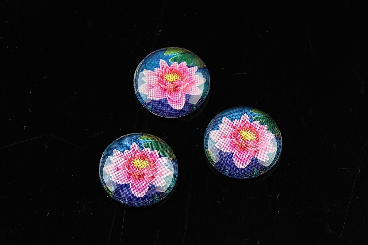 Cabochon sticla 14mm "Flowers" cod 1127