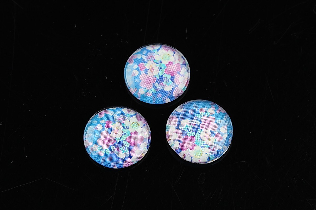 Cabochon sticla 14mm "Flowers" cod 1129