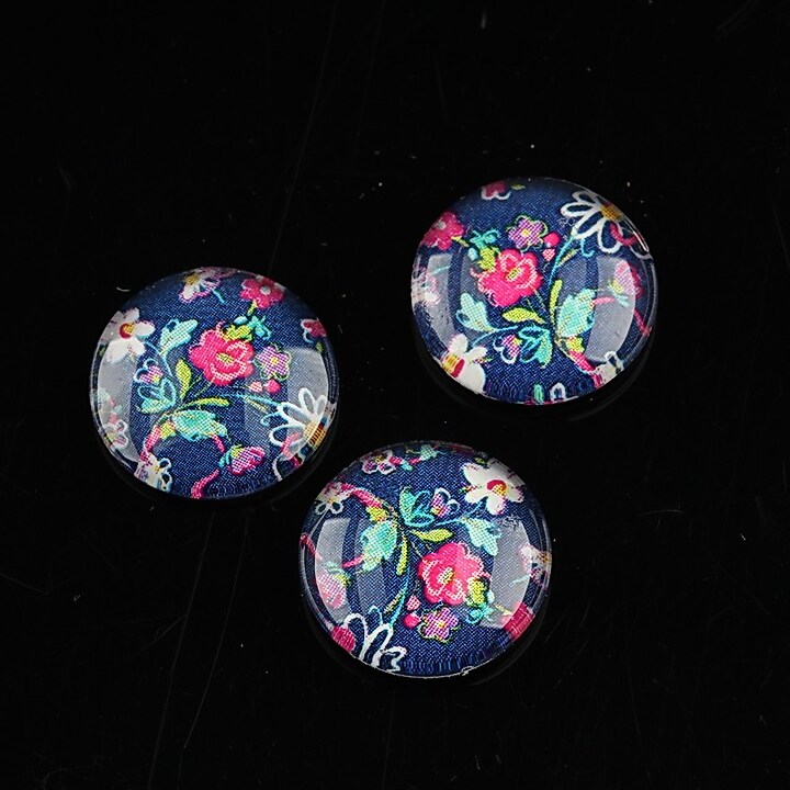 Cabochon sticla 14mm "Flowers" cod 1130