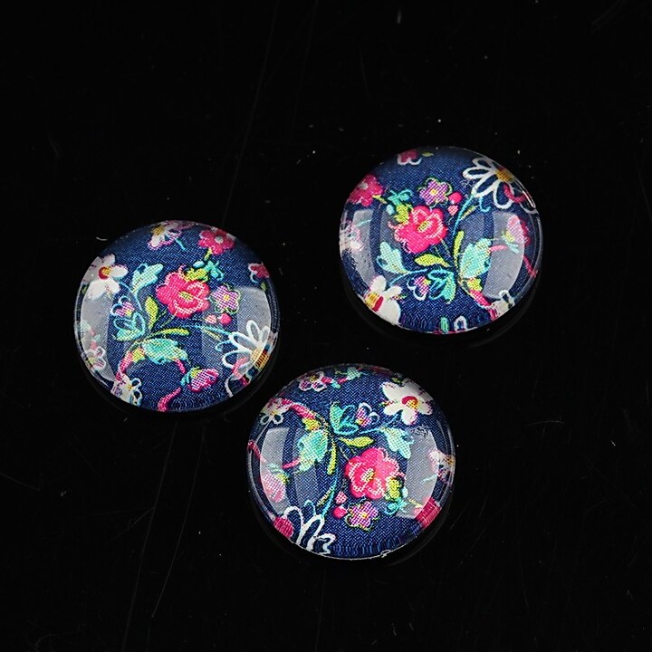 Cabochon sticla 14mm "Flowers" cod 1130