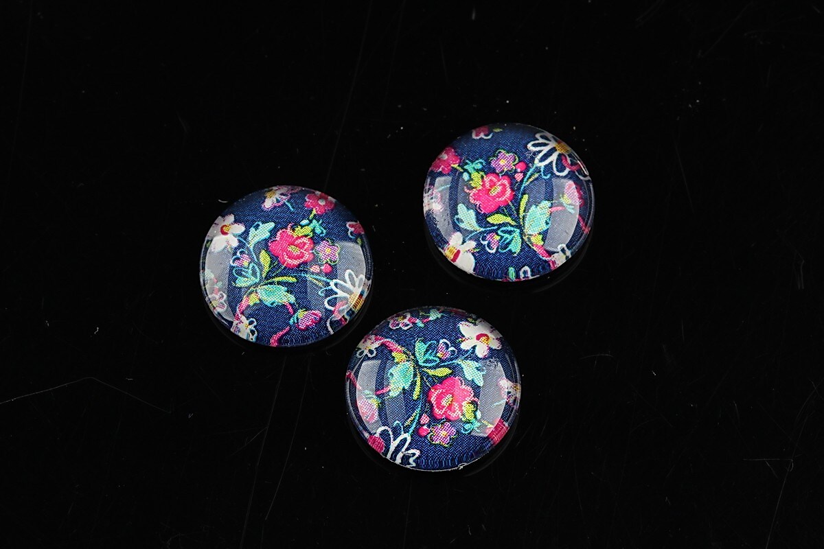 Cabochon sticla 14mm "Flowers" cod 1130