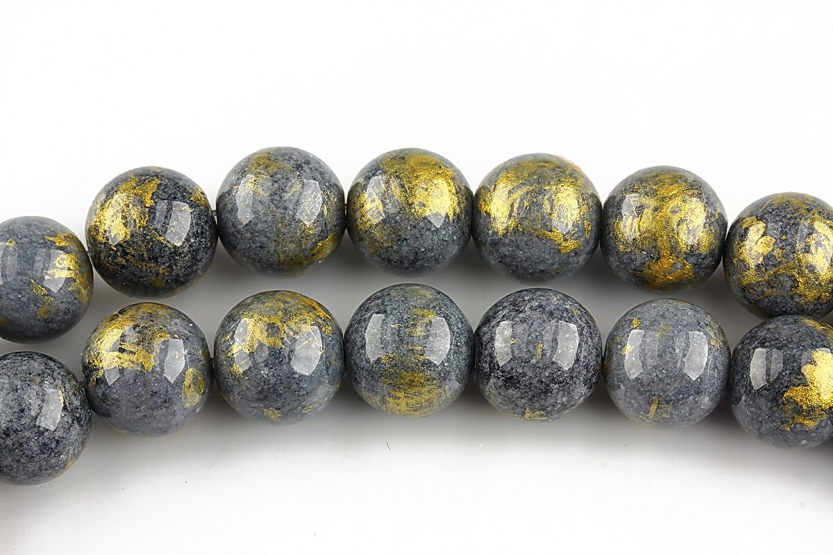 Mashan jad cu irizatii aurii sfere 10mm - gri