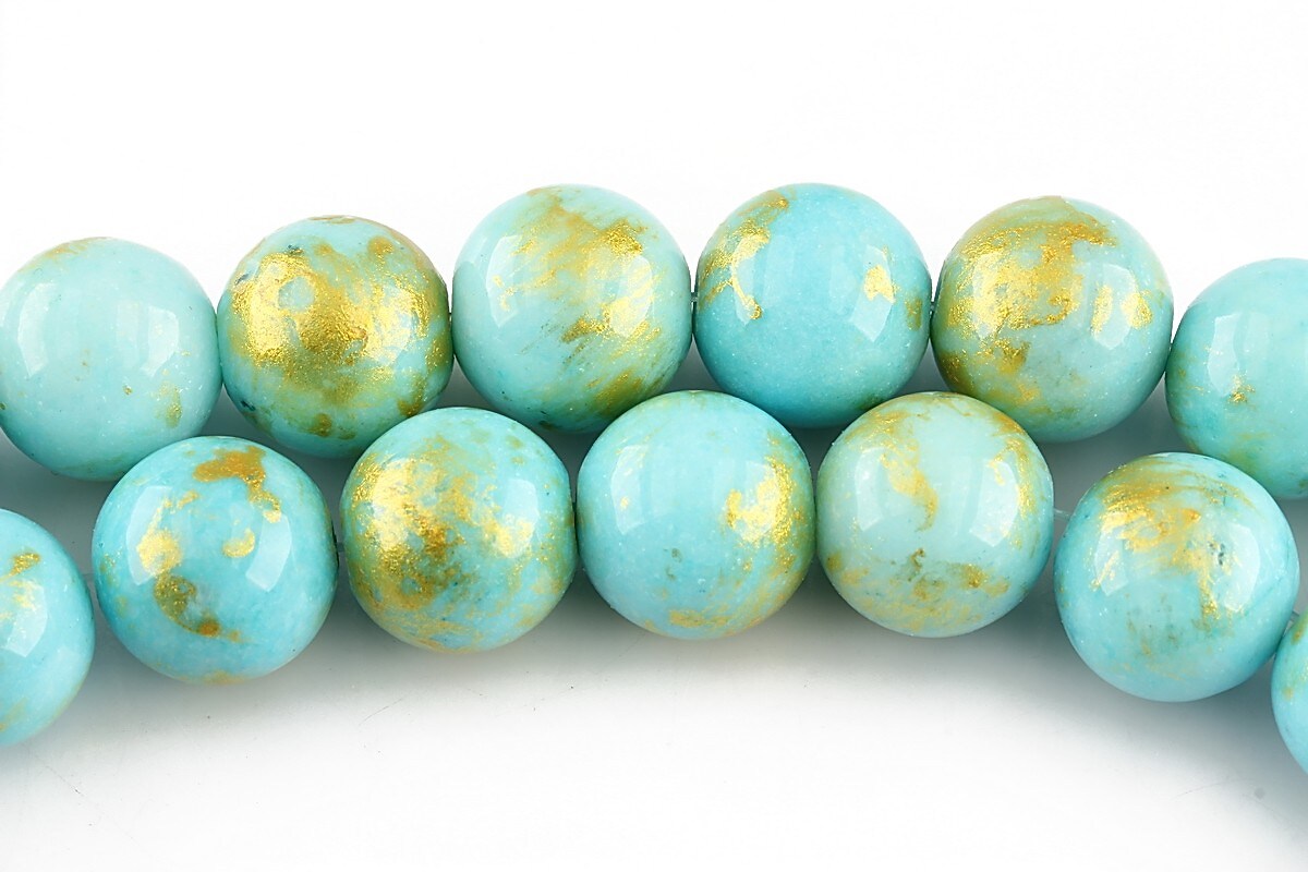 Mashan Jade cu irizatii aurii sfere 12mm - bleu