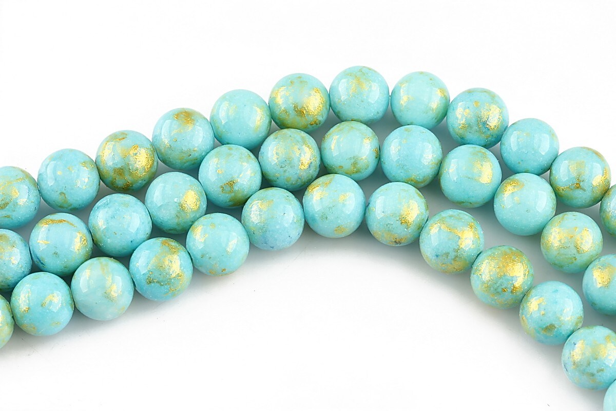 Mashan Jade cu irizatii aurii sfere 6mm - bleu