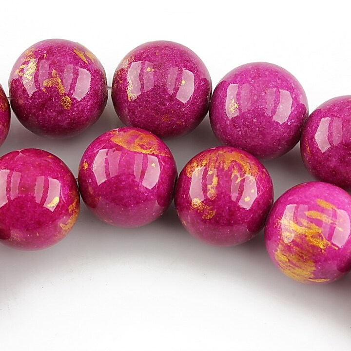 Mashan Jade cu irizatii aurii sfere 12mm - fucsia