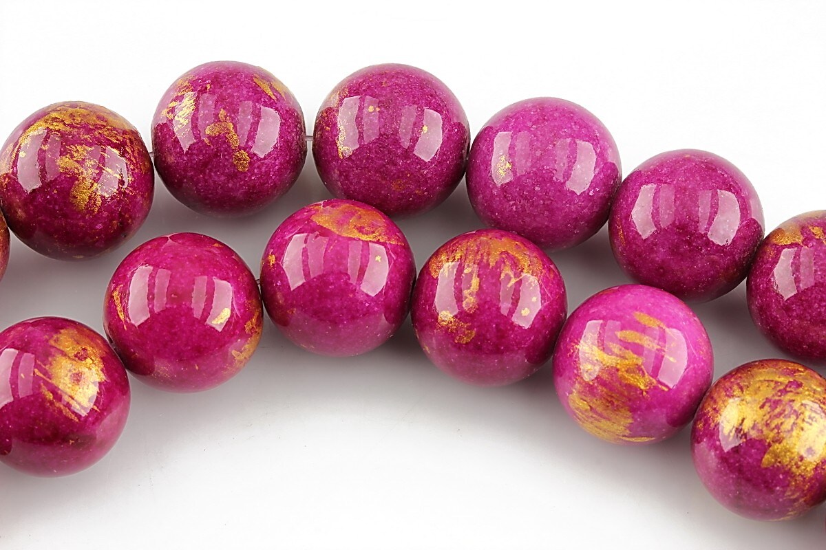 Mashan Jade cu irizatii aurii sfere 12mm - fucsia