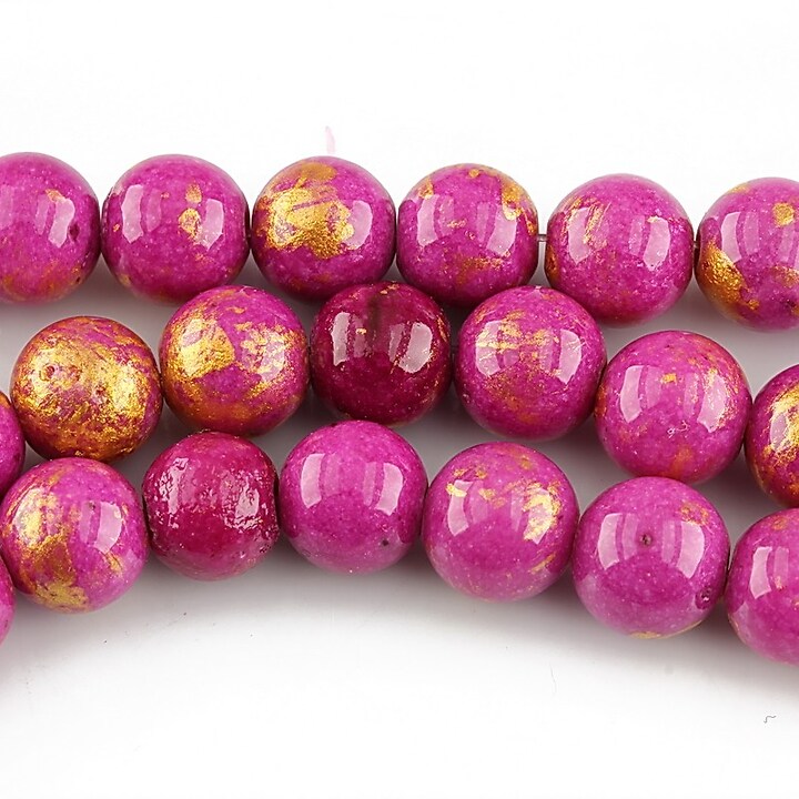 Mashan Jade cu irizatii aurii sfere 8mm - fucsia