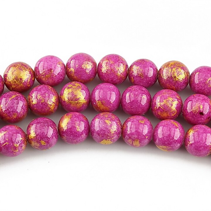 Mashan Jade cu irizatii aurii sfere 6mm - fucsia