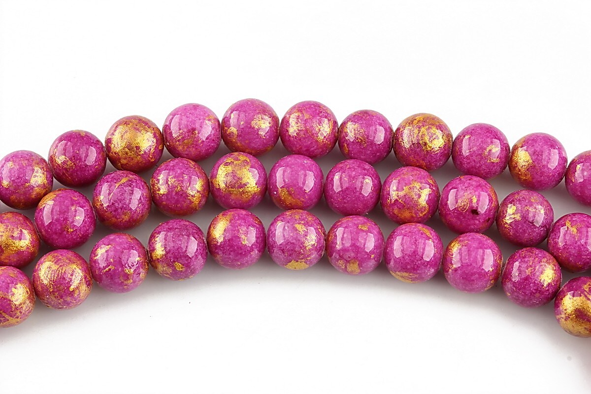 Mashan Jade cu irizatii aurii sfere 6mm - fucsia