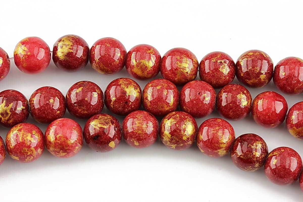 Mashan Jade cu irizatii aurii sfere 8mm - rosu