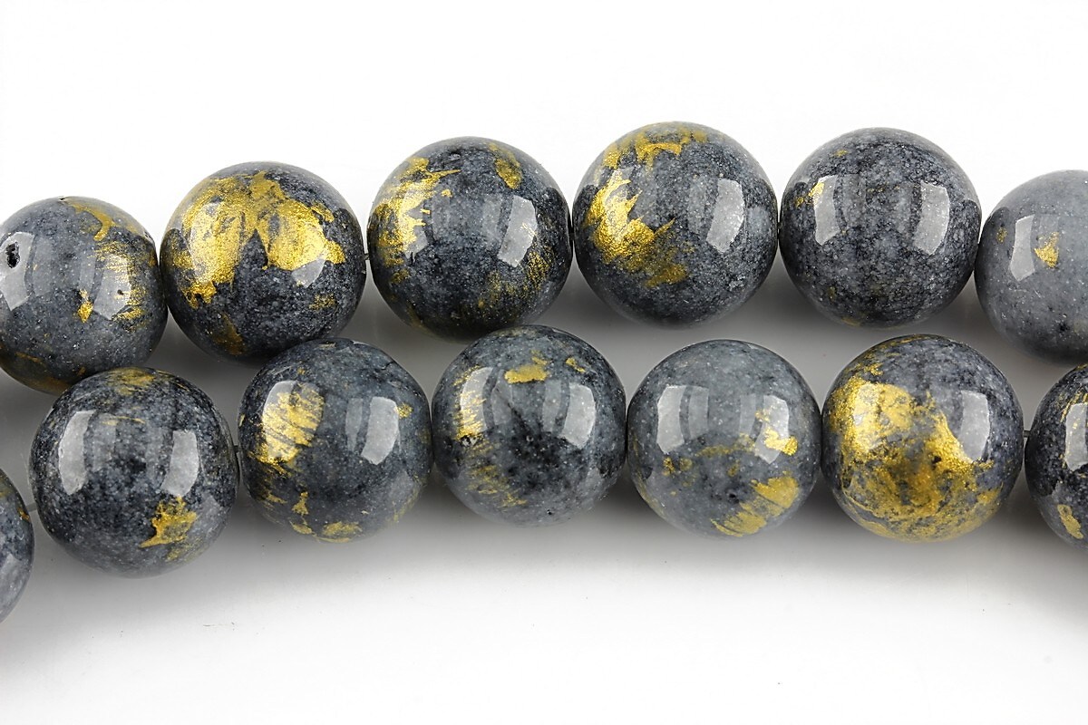 Mashan Jade cu irizatii aurii sfere 12mm - gri