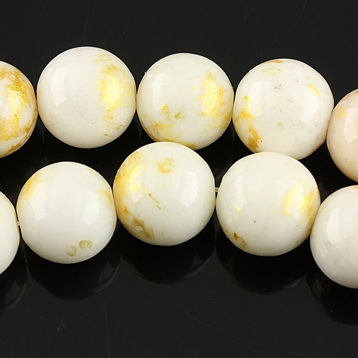 Mashan Jade cu irizatii aurii sfere 12mm - alb