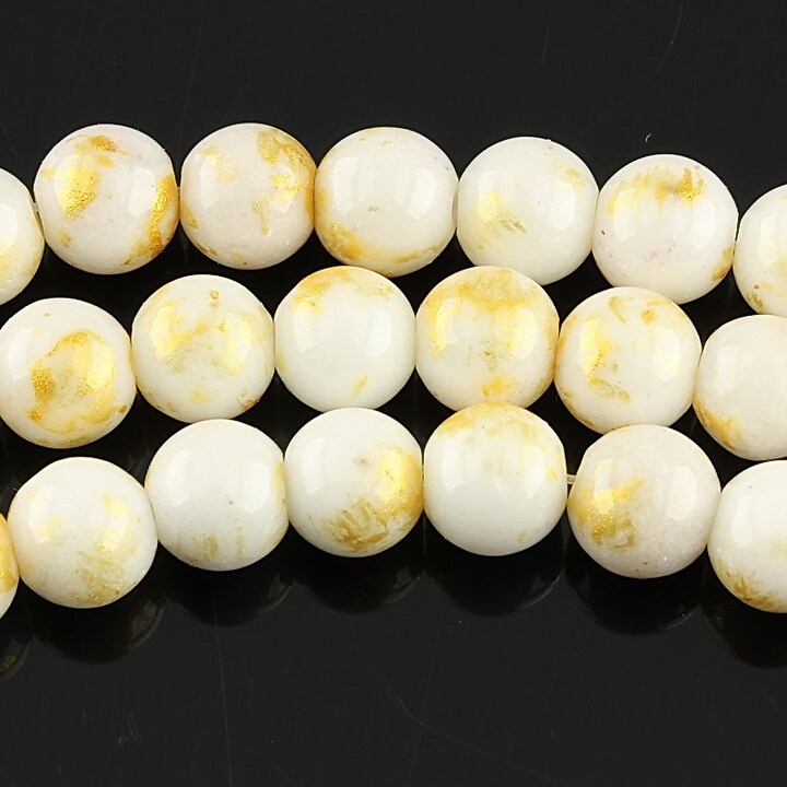Mashan Jade cu irizatii aurii sfere 8mm - alb