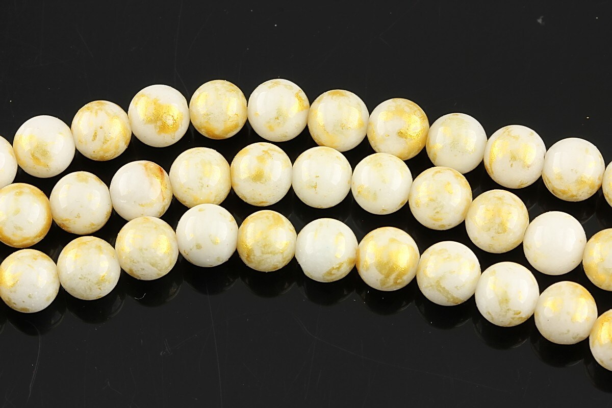 Mashan Jade cu irizatii aurii sfere 6mm - alb