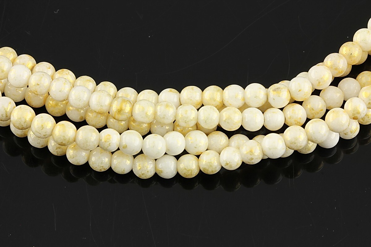Mashan Jade cu irizatii aurii sfere 4mm - alb (10 buc.)