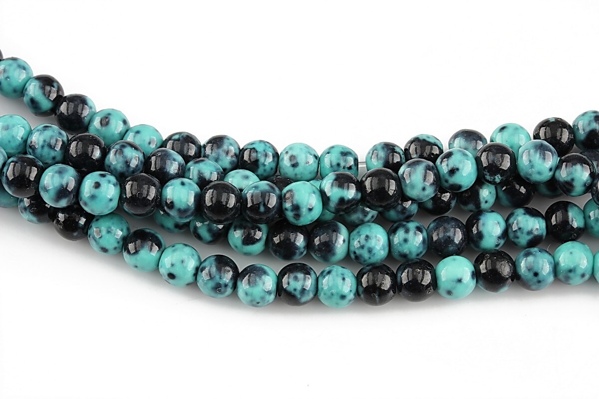 Ocean jade sfere 4mm (10 buc.) - turcoaz - negru