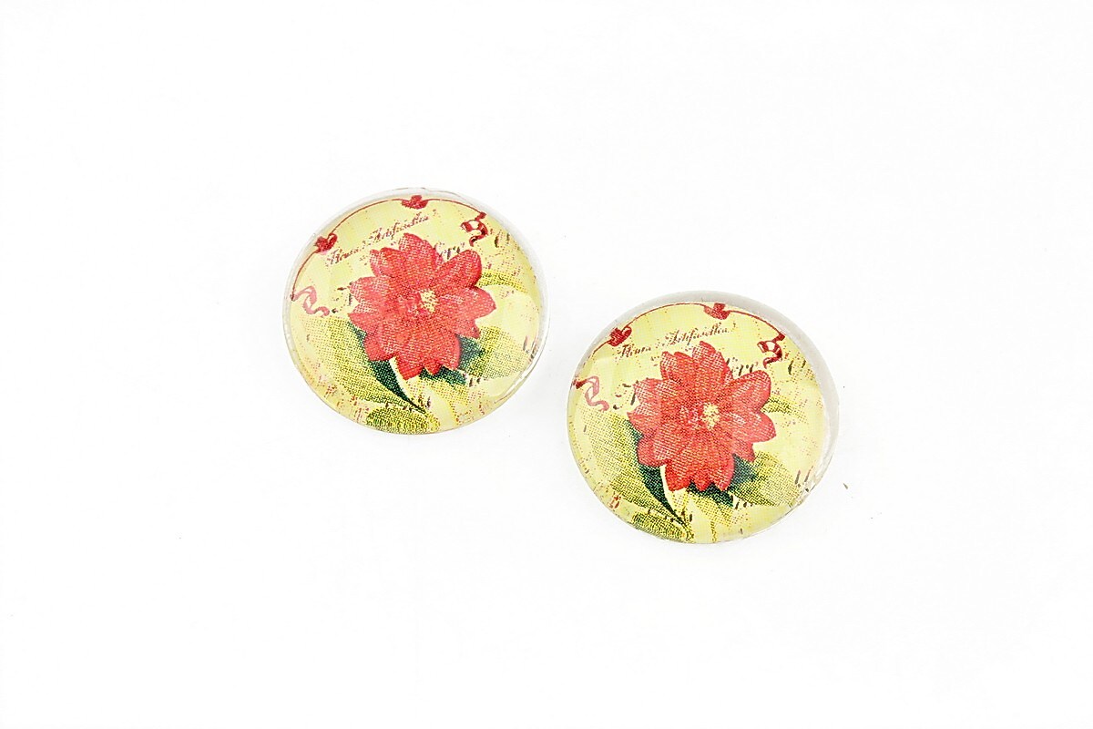 Cabochon sticla 16mm "Flowers" cod 1161