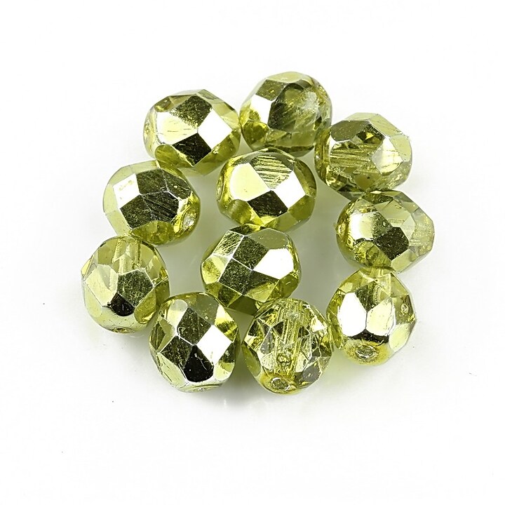 Margele fire polish 8mm  - Coated - Crystal Half Metal Lt Green