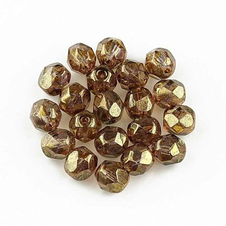 Margele fire polish 6mm - Luster - Transparent Gold/Smokey Topaz