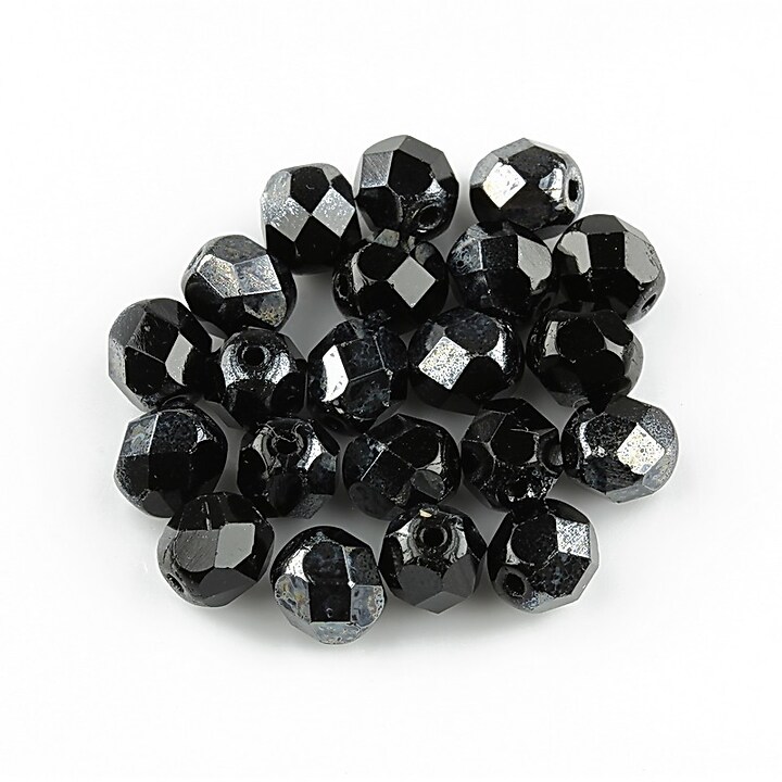 Margele fire polish 6mm - Hematite - 1/2 Coated Jet