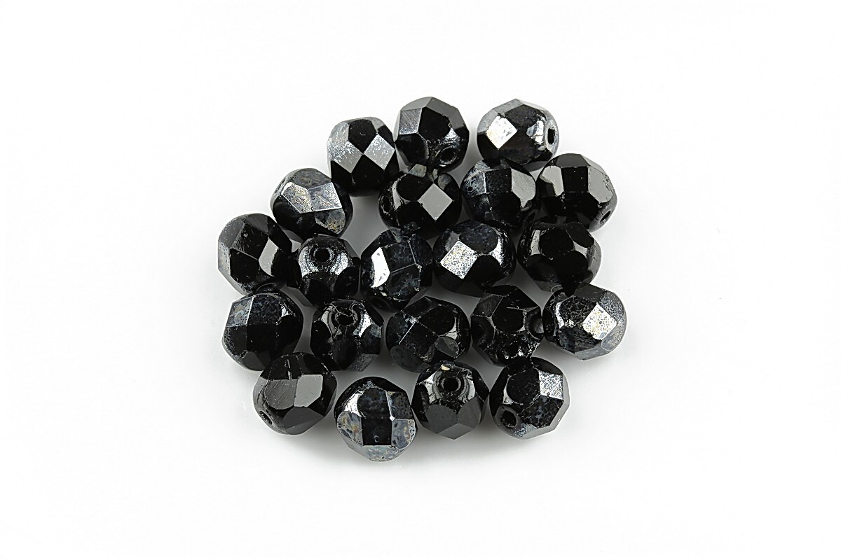 Margele fire polish 6mm - Hematite - 1/2 Coated Jet