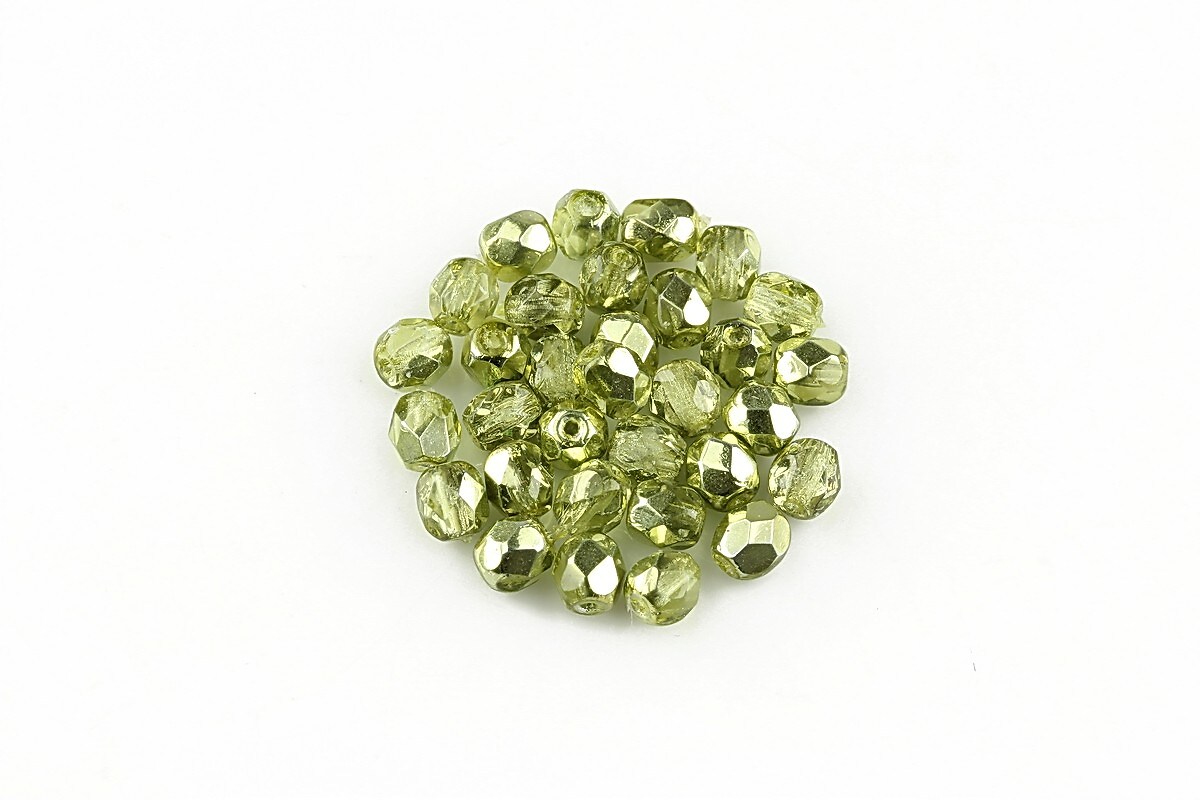 Margele fire polish 4mm (10 buc.) - Coated - Crystal Half Metal Lt Green