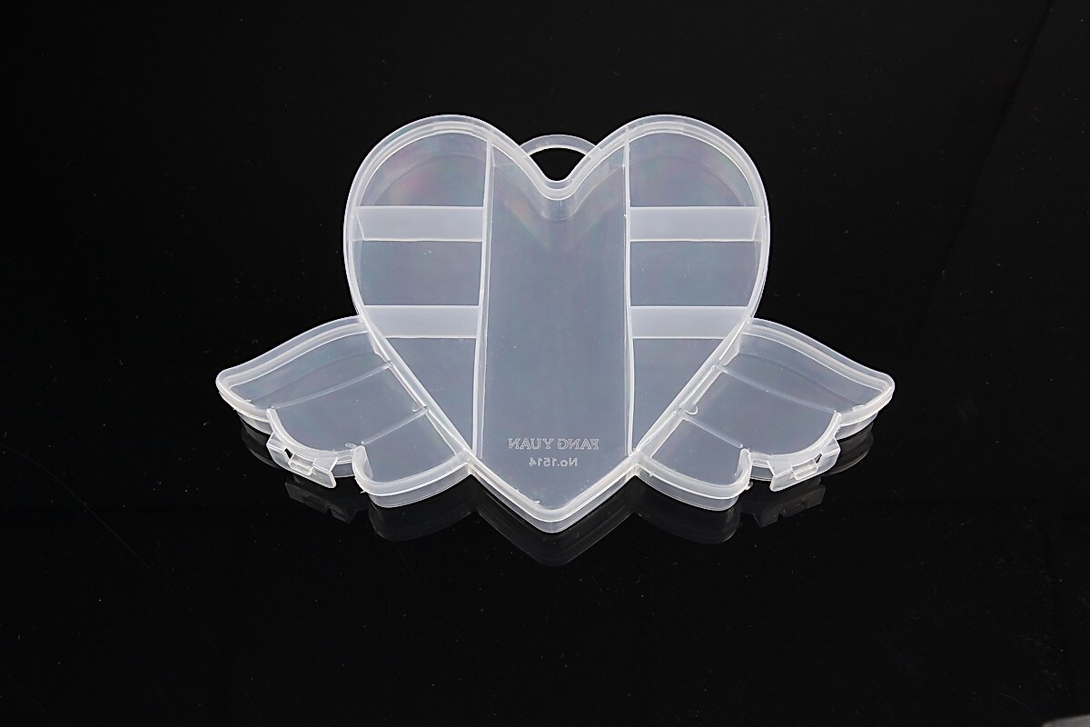 Cutie plastic pentru margele inima cu 9 compartimente 12x17,5x2cm