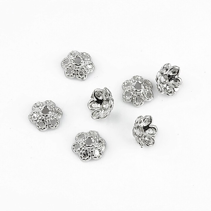 Capacele margele argintiu inchis floare 3x6mm