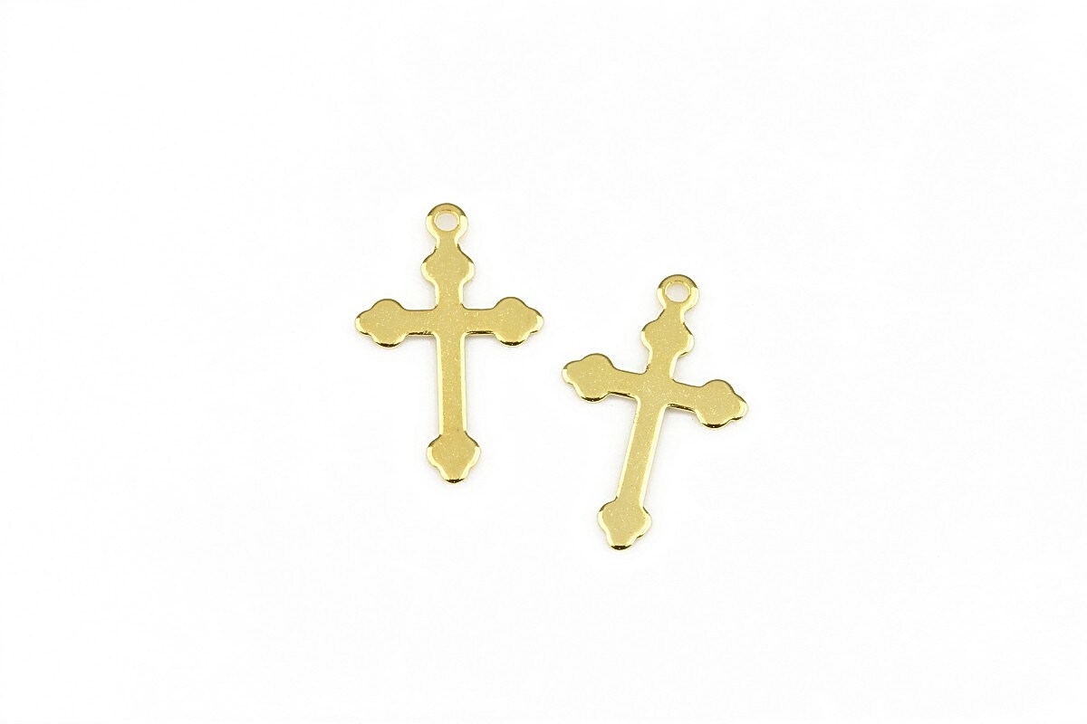 Charm otel inoxidabil auriu 304, cruce 18x11mm