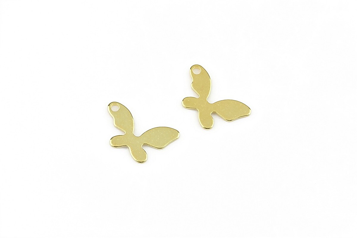 Charm otel inoxidabil auriu 304, fluture 9x14mm