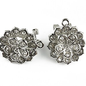 Baza cercei argintiu inchis cu rhinestones, floare 22x19mm (2 buc.)