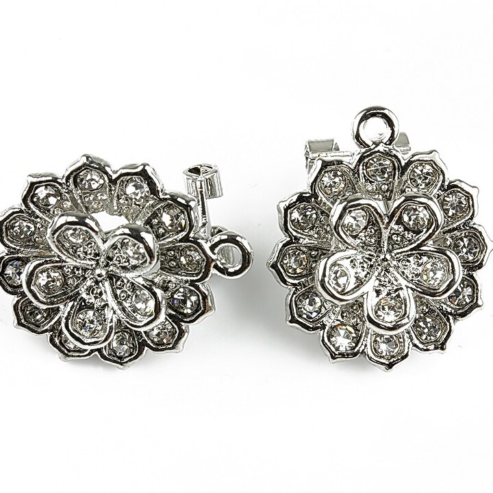 Baza cercei argintiu inchis cu rhinestones, floare 22x19mm (2 buc.)