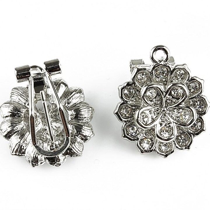 Baza cercei argintiu inchis cu rhinestones, floare 22x19mm (2 buc.)
