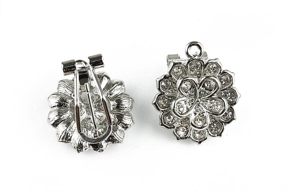 Baza cercei argintiu inchis cu rhinestones, floare 22x19mm (2 buc.)