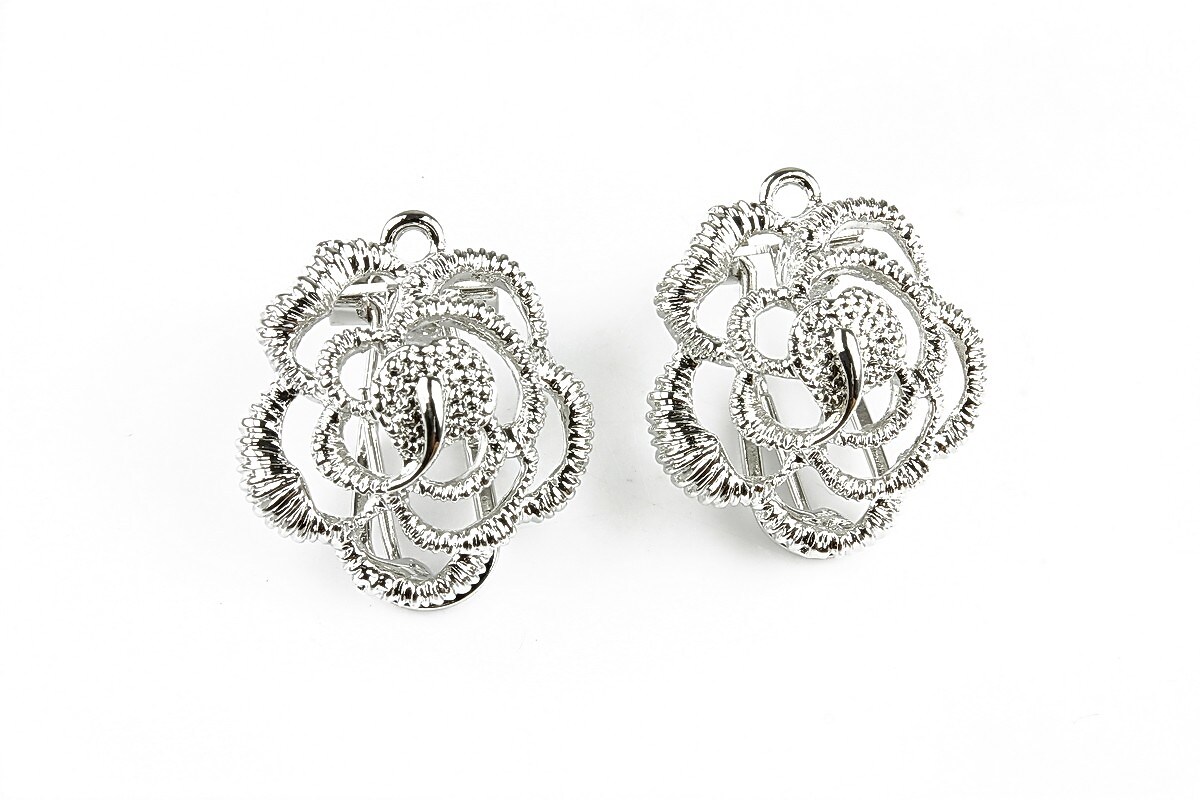 Baza cercei argintiu inchis floare 20x18mm (2 buc.)
