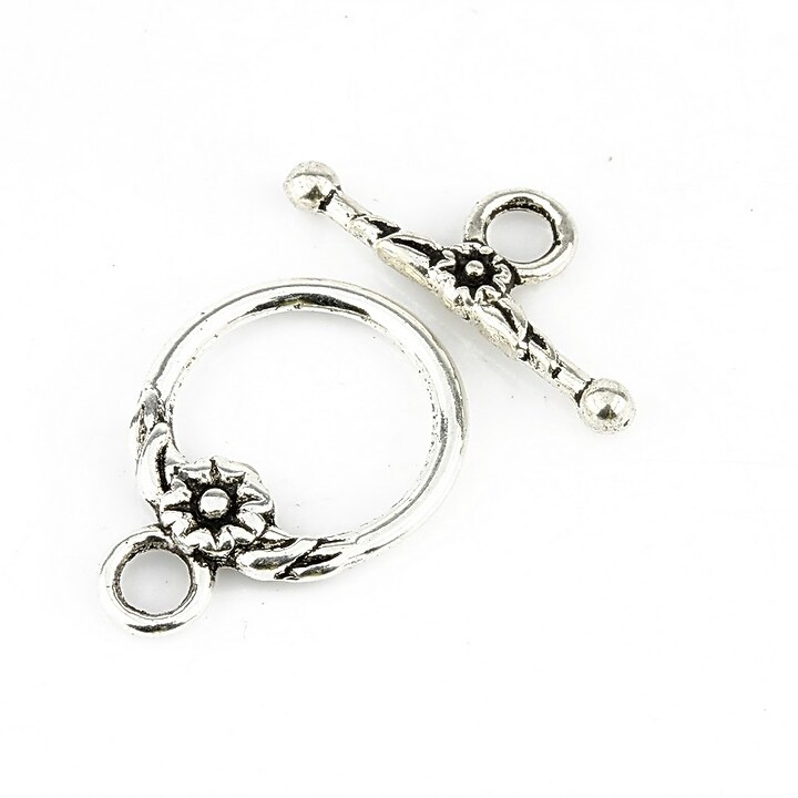 Inchizatoare toggle argintiu antichizat, floare 23x17mm