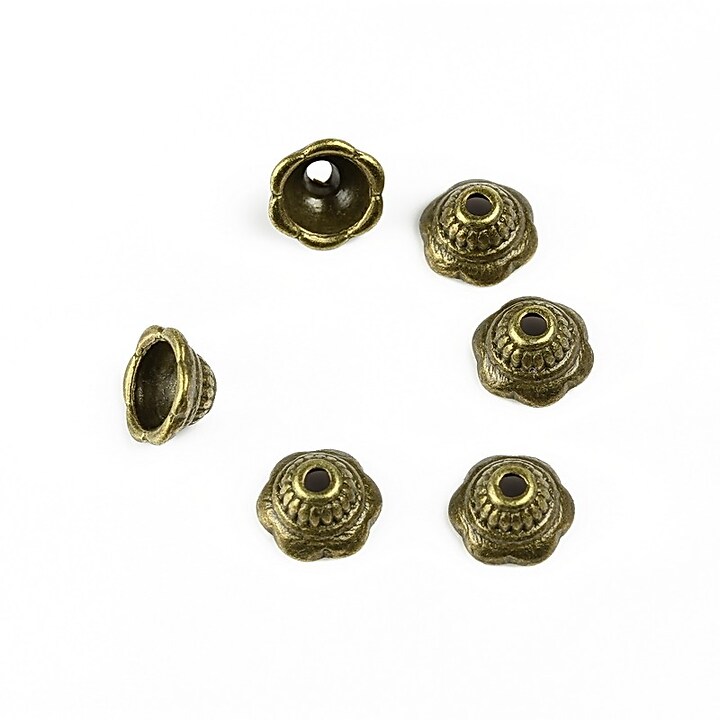 Capacele margele bronz  floare 8x4mm