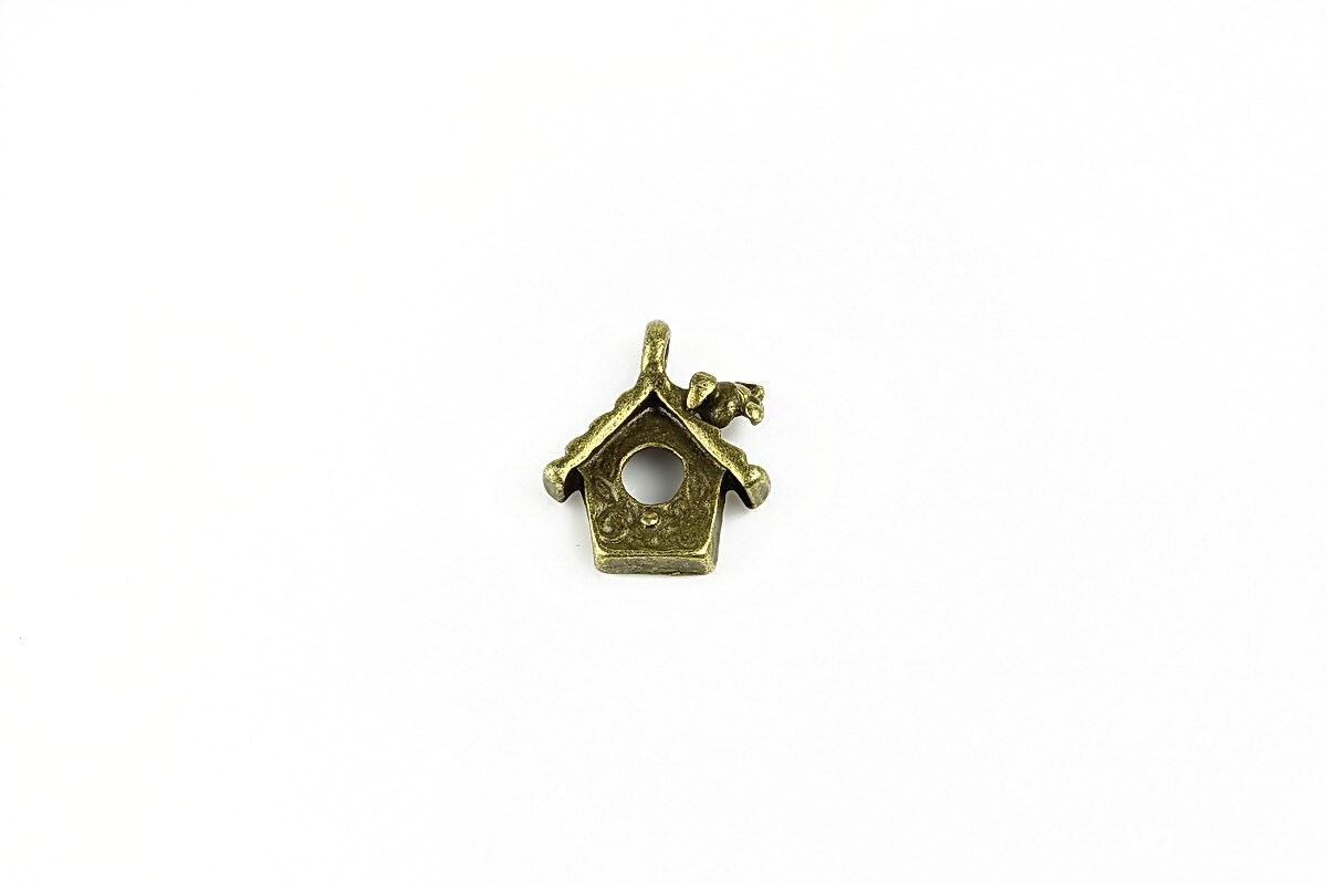 Charm bronz casuta pentru pasari 15x13mm